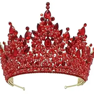 Luxury Diamond Tiara New Design for Quinceanera Queen Red Crystal Bridal Crown with Sparkle Elements for Special Events