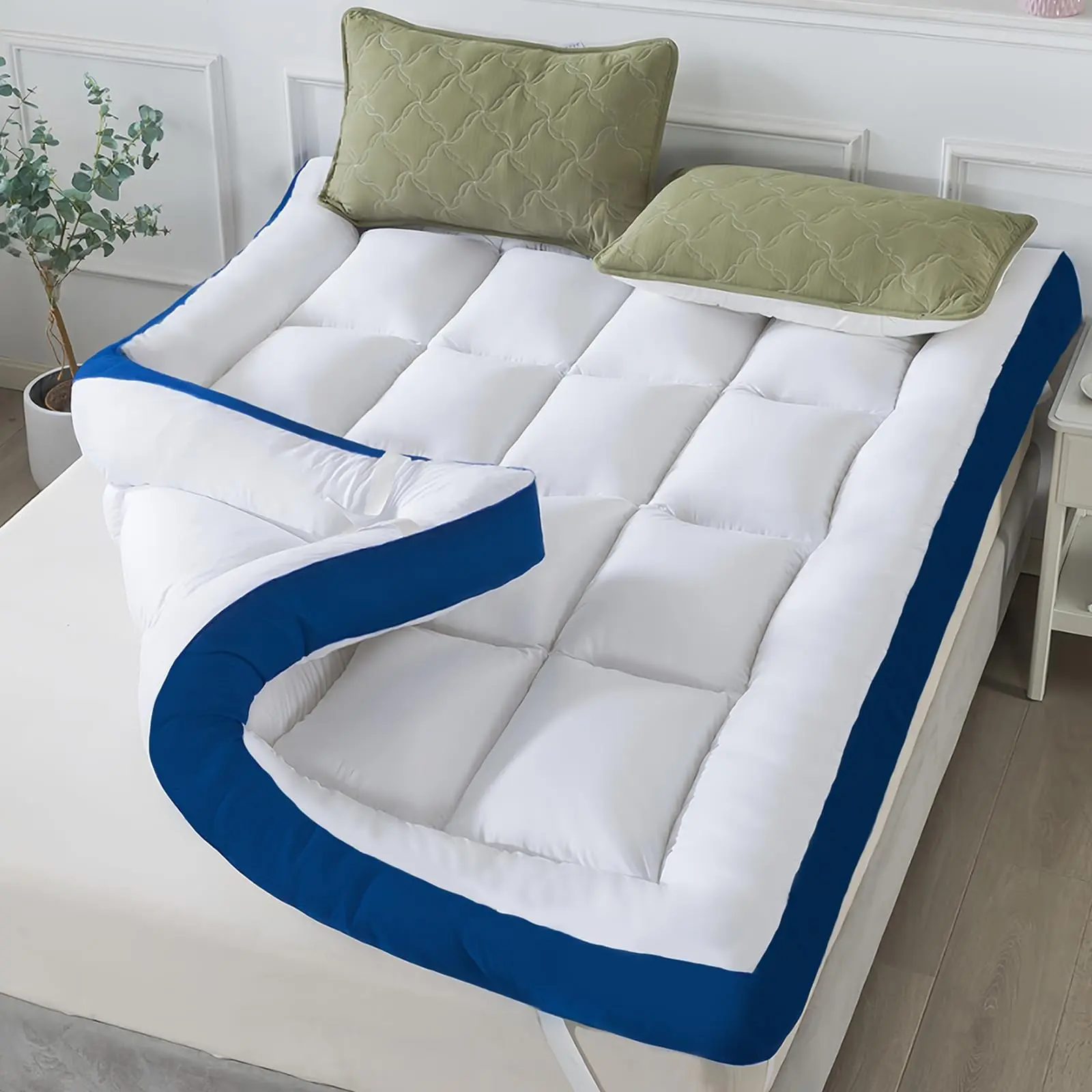 5-Inch Queen Size Memory Foam Bedding Mattress Topper - Breathable Top Soft Mattress Pad, Supportive Bed Pad with 4 Elastic Straps, Ergonomic Viscoelastic Cushion for Back Pain Relief