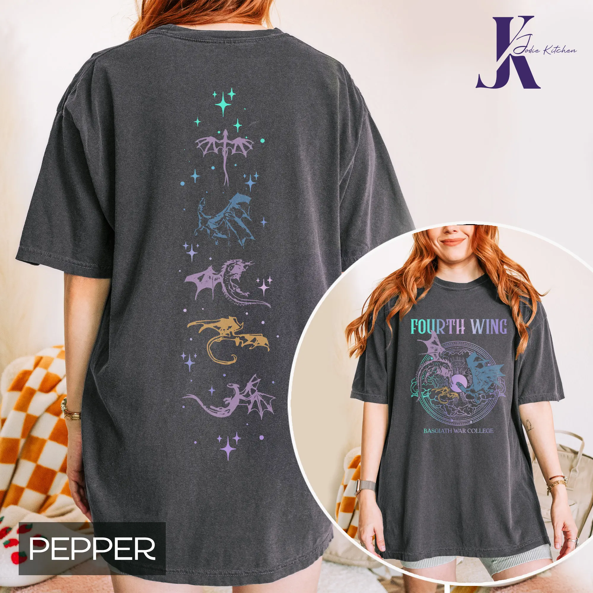 Basgiath War College 2 Sided Comfort Colors Shirt, Fourth Wing Shirt, Dragon Rider, Violet Sorrengail Xaden Riorson Shirt, Fantasy Bookish Shirt