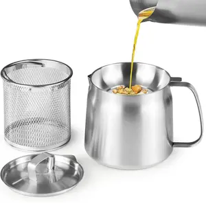 304 Stainless Steel Oil Filter Pot, Home Use Deep Fryer with Separator, Includes Fry Basket and Mesh Filter, Kitchen Oil Container