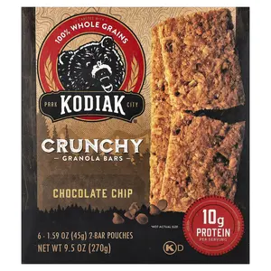Kodiak Cakes Crunchy Granola Bars, Chocolate Chip, 6 2-Bar Pouches, 1.59 oz (45 g) Each