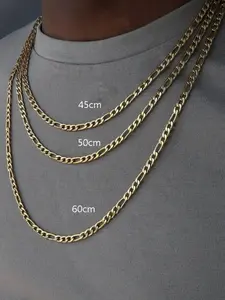 Stainless Steel Figaro Chain Necklace, Elegant Interwoven Design, Anti-Fading Low Allergy, Unisex, Suitable for Daily & Formal Occasions