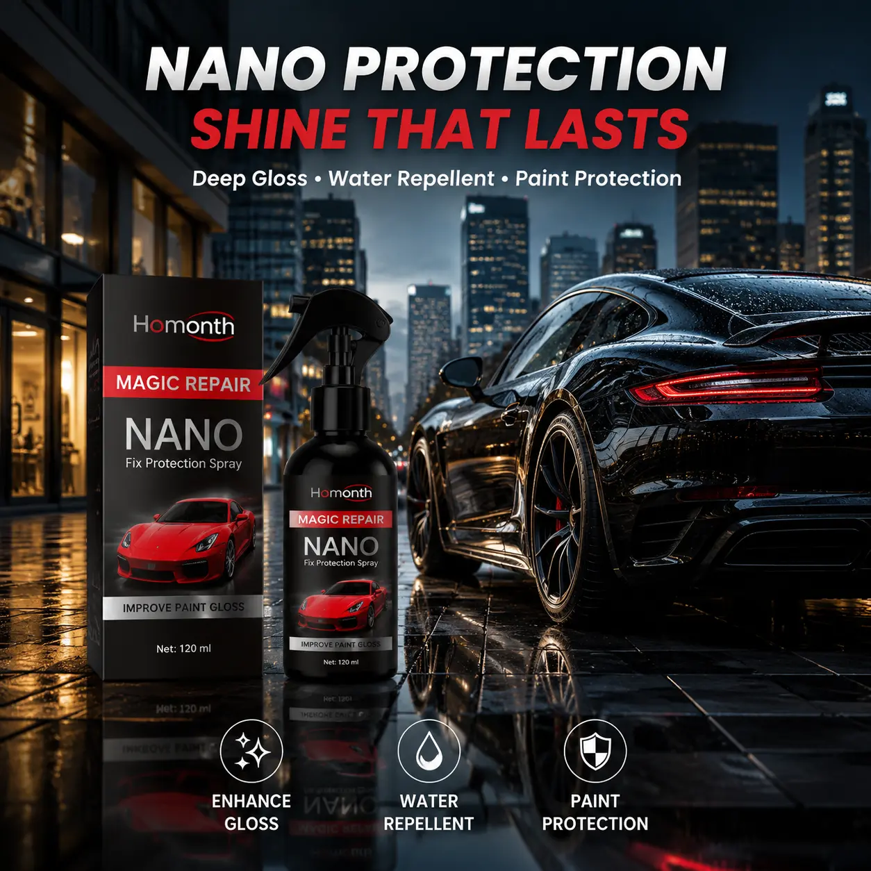 Nano Quick Ceramic Coating Pro for Automobiles Advanced Ceramic Technology Dust Proof Glass Effect Long Lasting Glossy Shine Car Paint Protection Spray