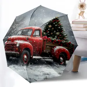 Vintage Truck Christmas Tree Printed New Universal Umbrella, Automatic Folding Umbrella, Portable Foldable Design Travel Umbrella, Outdoor Umbrella, Black Friday, Christmas, Birthday Gift D613