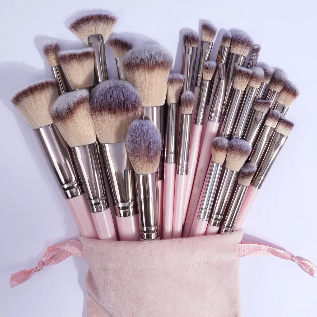 30 Counts Brushes with Velvet Bag - Pink Color