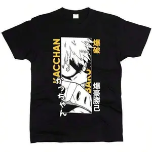 Vintage Washed My Hero Academia Bakugo T-Shirt Men's Short Sleeve Anime Shirt