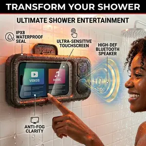 【Shower Theater】Waterproof Phone Holder with Bluetooth Speaker, Anti-Fog Wall Mount Shower Phone Case, Hands-Free Bathroom Music Stand