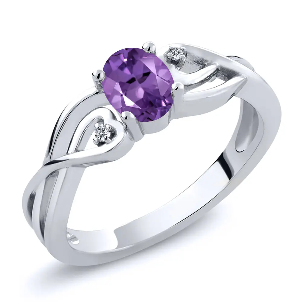 Twist Heart Oval Gemstone Birthstone Ring for Women | 925 Sterling Silver | White Lab Grown Diamond Accents | Anniversary Promise Engagement Ring