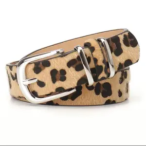 Beige Leopard Fashion Belt with Silver Buckle Design