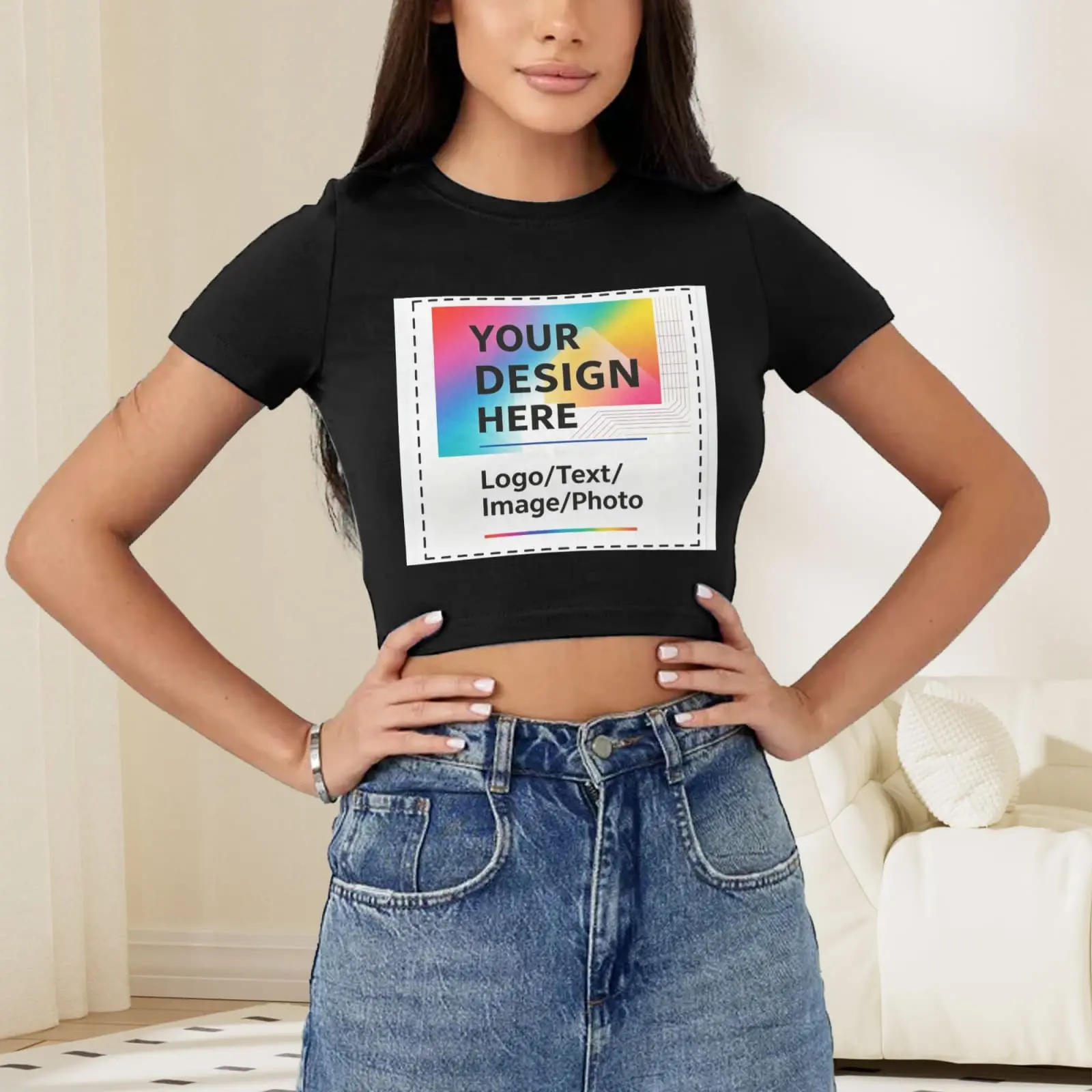 Custom Crop Top Customized Crop Top with Logo Text Picture for Women Funny Personalized Summer Shirts