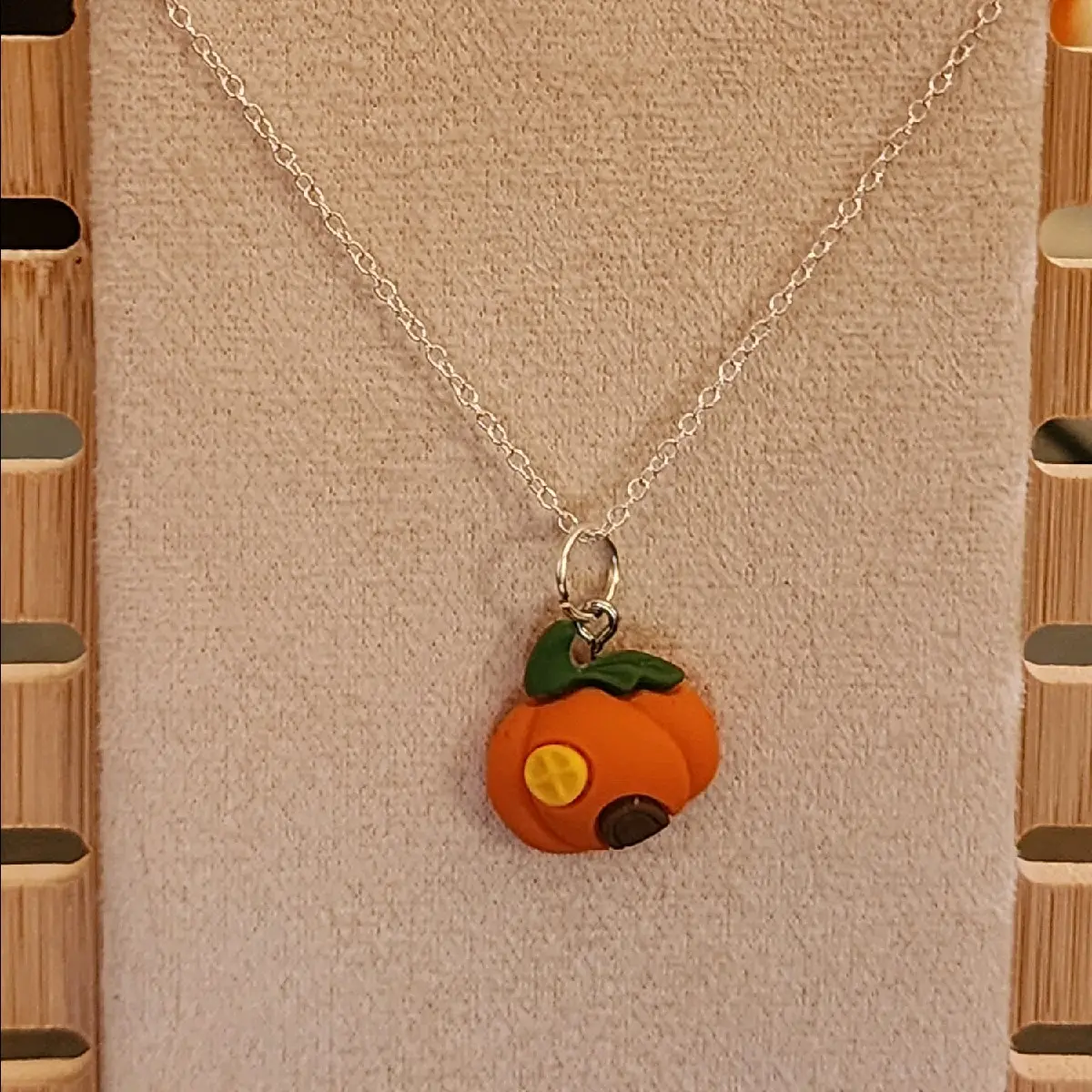 Pumpkin House Necklace - Whimsical Fall-Inspired Pendant on 18" Hypoallergenic Chain for Unisex Autumn Outfits