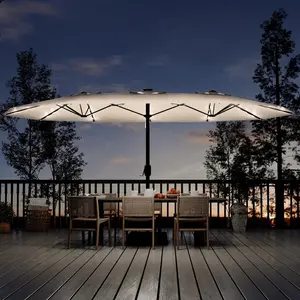 【GARVEE】Solar LED Lights Umbrella 15' Large Patio Umbrella, with 36 LED Lights & Crank for Patio Garden Pool Lawn Backyard,Outdoor Double-Sided Rectangle Umbrella  Base Included