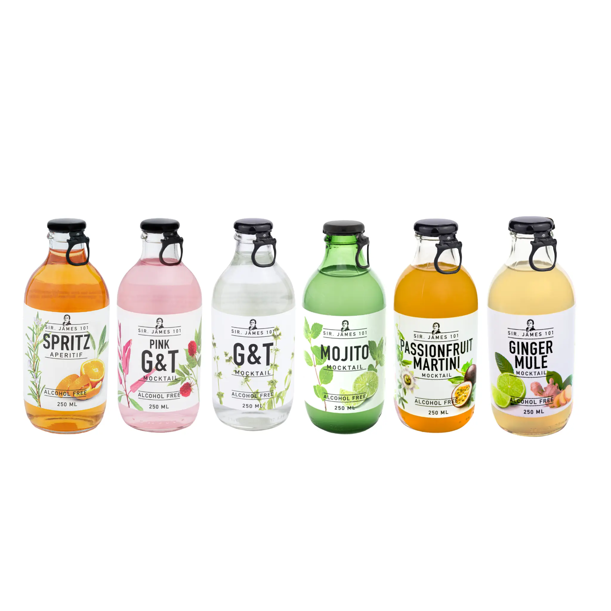 Sir. James 101 Alcohol-Free Mocktail Variety Mix, 6-Pack Ring-Pull Bottle Single-Serve Non-Alcoholic Drinks