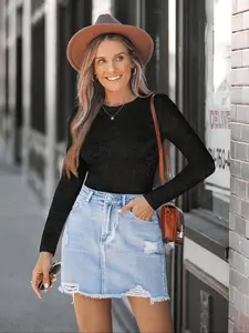 Elegant Women's Lace Fitted Mesh Long Sleeve Top, Perfect for Parties, Dates, and Events, All-Season Wear, Solid Color Pattern