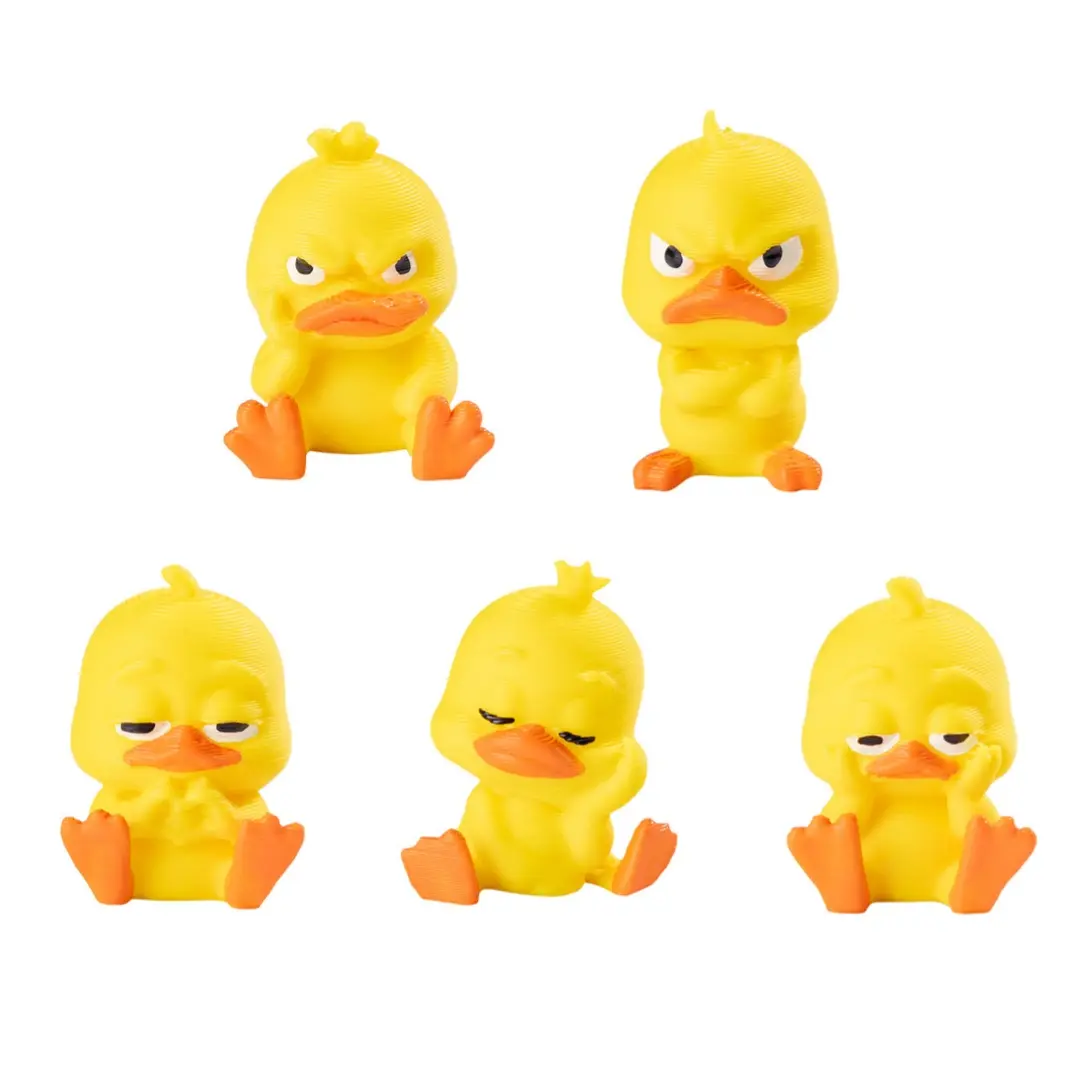 5 Pack 3D Printed Funny Yellow Duck Statues, Cute Angry Moody Ducks with 5 Different Expressions, Mini Upturned Beak Duck Decor, No Power Required for Home Office Car Desk Decor Gifts
