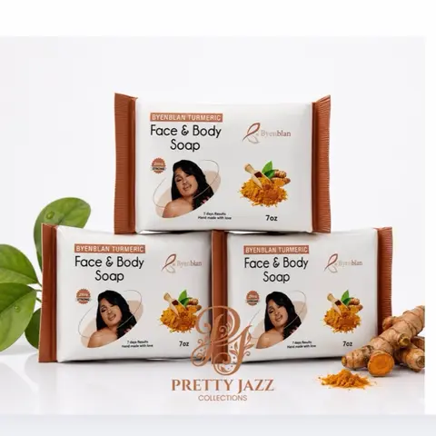 BYENBLAN 3-Pack Golden Heart-Shaped Turmeric Face & Body Soap (7oz Each) - 24 Months Shelf Life, All Skin Types, Face-Body Use, Acne-Fighting Daily Cleanser with Pure Turmeric & Natural Oil Blend for Radiant, Soft & Smooth, Moisturized Skin