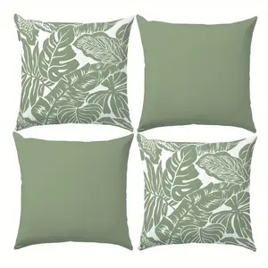 4pcs, Green Plant Themed Throw Pillow Covers, Green Palm Leaf Pattern Design, Minimalist Style, Home Decor for Living Room Sofa and Bedroom, Suitable for all Seasons Decoration, 2D Flat, Single Sided Printing, No Pillow Core, Modern Home Decor