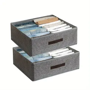 2pcs Wardrobe Clothing Organizer Set, Dual Row 16 Grid Storage Box, Washable Dividers for Jeans, T-Shirts, Pants, Closet Organization