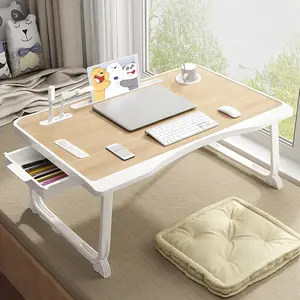 Laptop Desk for Bed, Laptop Bed Tray Table with Storage Drawer and Cup Holder, Laptop Bed Desk Tray with USB Charge Port, Foldable Bed Table for Writing Working Reading (Yellow)