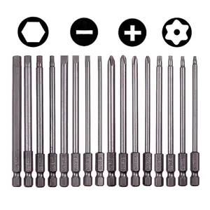 16 Pack 1/4 Inch Hex Shank Long Magnetic Screwdriver Bits – 4-in-1 Set: Slotted, Phillips, Hex, Torx – Power Tool Accessories for Deep Reaching