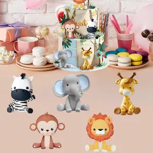 5 Pieces Animals Cake Toppers Sculpture Miniatures Animals Statue Figures for Dining Room Auto Tabletop Bookshelf Decoration