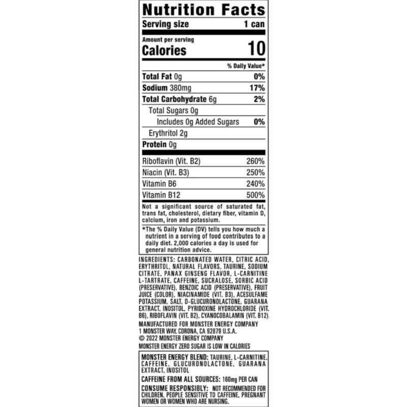 Monster Energy Zero Sugar Energy Drink 16 Ounce Cans Pack of 12 or 24 Sugar-Free Sport Beverage for Energy Boost