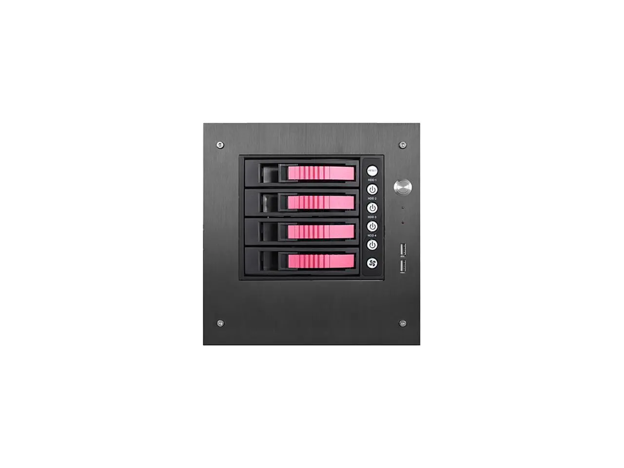 iStarUSA S-35-B4RD Black Aluminum / Steel Tower Compact Stylish 4 x 3.5" Hotswap mini-ITX Tower - Red HDD Handle