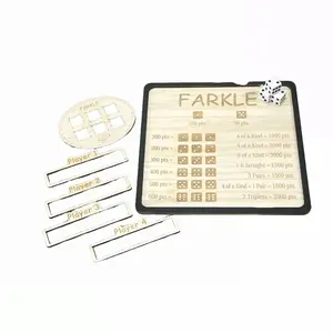 Farkle Board Game Handcrafted Baltic Birch Wood with Four Player Sections, Six Dice, Scorecard & Easy-to-Follow Instructions