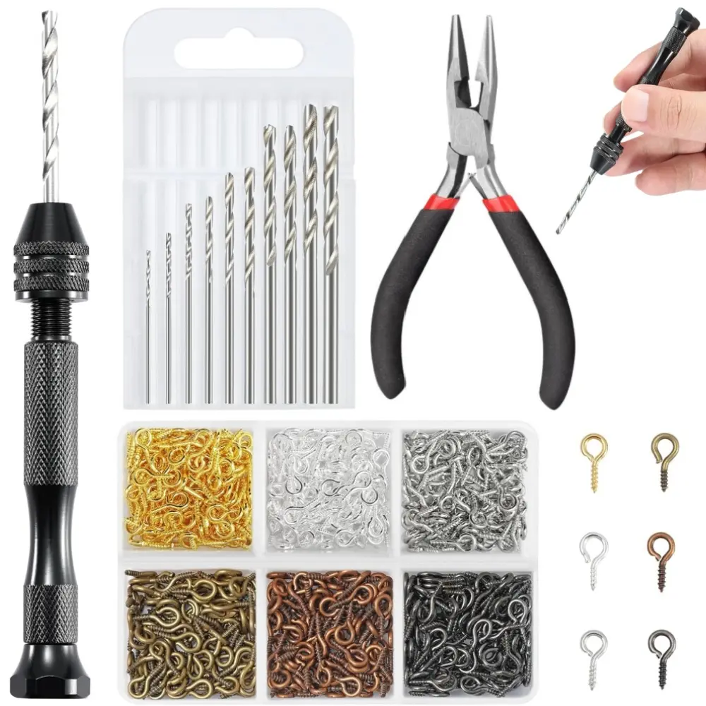 Pin Vise Hand Drill Set - 10 Drill Bits, 600 Eye Screws, Toothless Pliers - Jewelry Making Supplies for Keychain Crafts, Crafts Ideas
