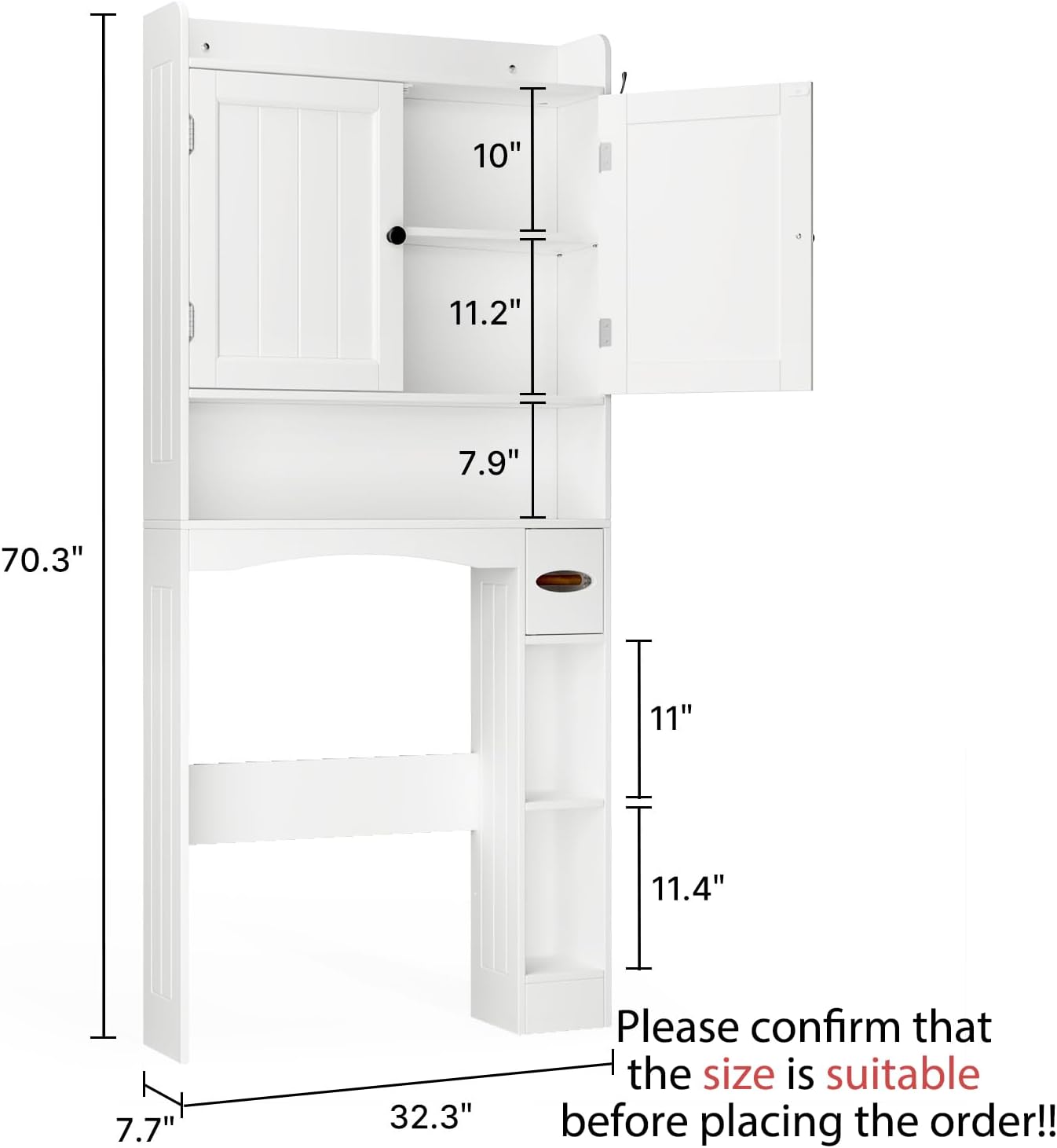 Gizoon Over The Toilet Storage Cabinet 32.3" W Over Toilet Bathroom Organizer with Doors Adjustable Shelves Toilet Paper Holder 2 Side Hooks Space-Saver for Bathroom Laundry White Gizoon Over The Toilet Storage Cabinet 32.3" W Over Toilet Bathroom Organizer with Doors Adjustable Shelves Toilet Paper Holder 2 Side Hooks Space-Saver for Bathroom Laundry White