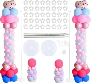 Balloon Column Stand Kit Set of 2, 6.6 Feet Adjustable Balloon Arch Stand Tower Pillar with Base Reusable Metal Telescopic Poles for Birthday Wedding Baby Shower Graduation Party Decoration