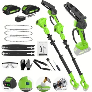 2 IN 1 Electric Pole  Brushless 21V   Cordless with Rotatable Pole 15FT Max Reach,  Strap,   Chain  for Tree Trimming and   Tool -- Green