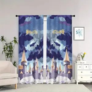 Hogwarts Castle sky-themed decorative curtains for interior use; blackout, heat-insulating, and soft; suitable for home décor.