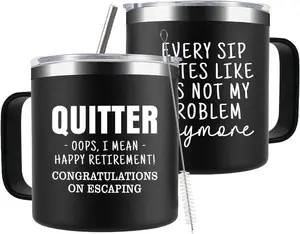 Funny Retirement Gifts For Men - Quitter I Mean Happy Retirement Coffee Mug with Handle, 14oz Retired Cup Mug Xmas Gifts for Coworker Leaving,Teachers,Doctors, Boss,Friends,Dad Black