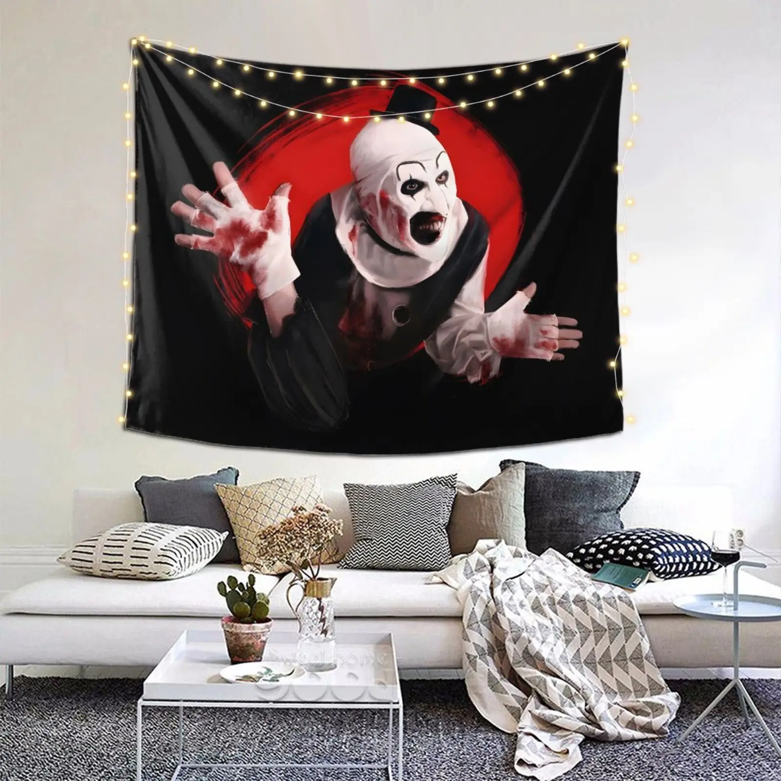 60in x 40in   tapestry Terrifier Clown Vintage-Style Tapestry 60x51" - Horror Movie Wall Hanging for Home Decor, Bedroom, Living Room & Dorm - Durable Polyester, Easy Install Kit Included  poster  home decor banner wall art bedroom summerwins