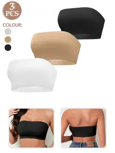 1/3pcs Anti-slip silicone Women's Backless Bralette Set, No Padded Medium Support Fitted Design, Plain Pattern All Season Wear, Unlined Buckleless Style
