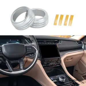 Media Volume Tune Control Switch Knob Cover Ring for Jeep Grand Cherokee/Grand Cherokee L 2022-2024 Sturdy | Interior Decal Trim Silver Tone 2pcs