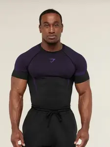 Men's Fitness Top, Casual Running Quick-Dry Breathable Tight Fit Short Sleeve T-Shirt, Gym Tees, Gym Tops, Gym Training, Night Run, Daily Wear, Comfortable