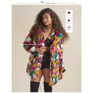 Women's Faux Fox Fur Coat, Mid-Length Hooded Faux Fur Jacket, Luxurious Winter Fake Fur Trench Coat for Women