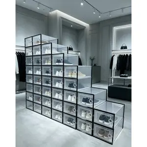 6/12/24 Pieces Stackable Clear Plastic Shoe Boxes, drawer-style organizer with lid. Dustproof design for neat shoe arrangement, suitable for closet use, available in black and white.