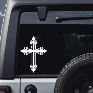 2 PC Christian Cross Vinyl Sticker Outdoor Durable Decal for Car Laptop & Window Easy Application Compact Design