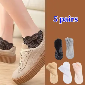 5 Pack Fishnet Ankle Women Socks Non Slip Boat Socks Lace Ankle Socks Beauty & Personal Care Rose Comfortable woman sock