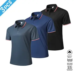Men's 3-Pack Fashionable Versatile Polo Shirts - Wrinkle-Resistant & Durable, Color-Block Trim Details, Perfect for Casual & Office Wear, Ideal for Work and Everyday Style