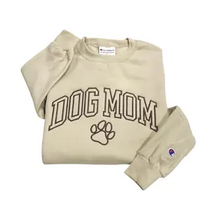Champion DOG MOM Embroidered Casual Crewneck Pullover Sweatshirt