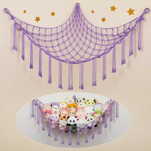 Castle Stuffed Animals Hammock Net Toy Storage Organizer, Stuffed Animals Storage Toy Holder Boho Macrame Hanging for Nursery Kids Girls Room Decor
