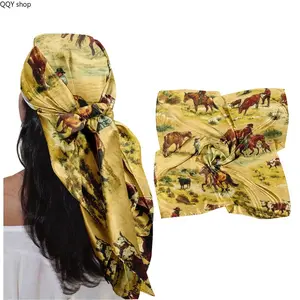 Western Cowboy Print Square Scarf, Soft Breathable Multi-Use Head Wrap Bandana, Vintage Wild West Fashion Accessory, Lightweight Stylish Scarf for Women Daily Wear, Country Concerts, Outdoor Trips and Western Outfit Styling