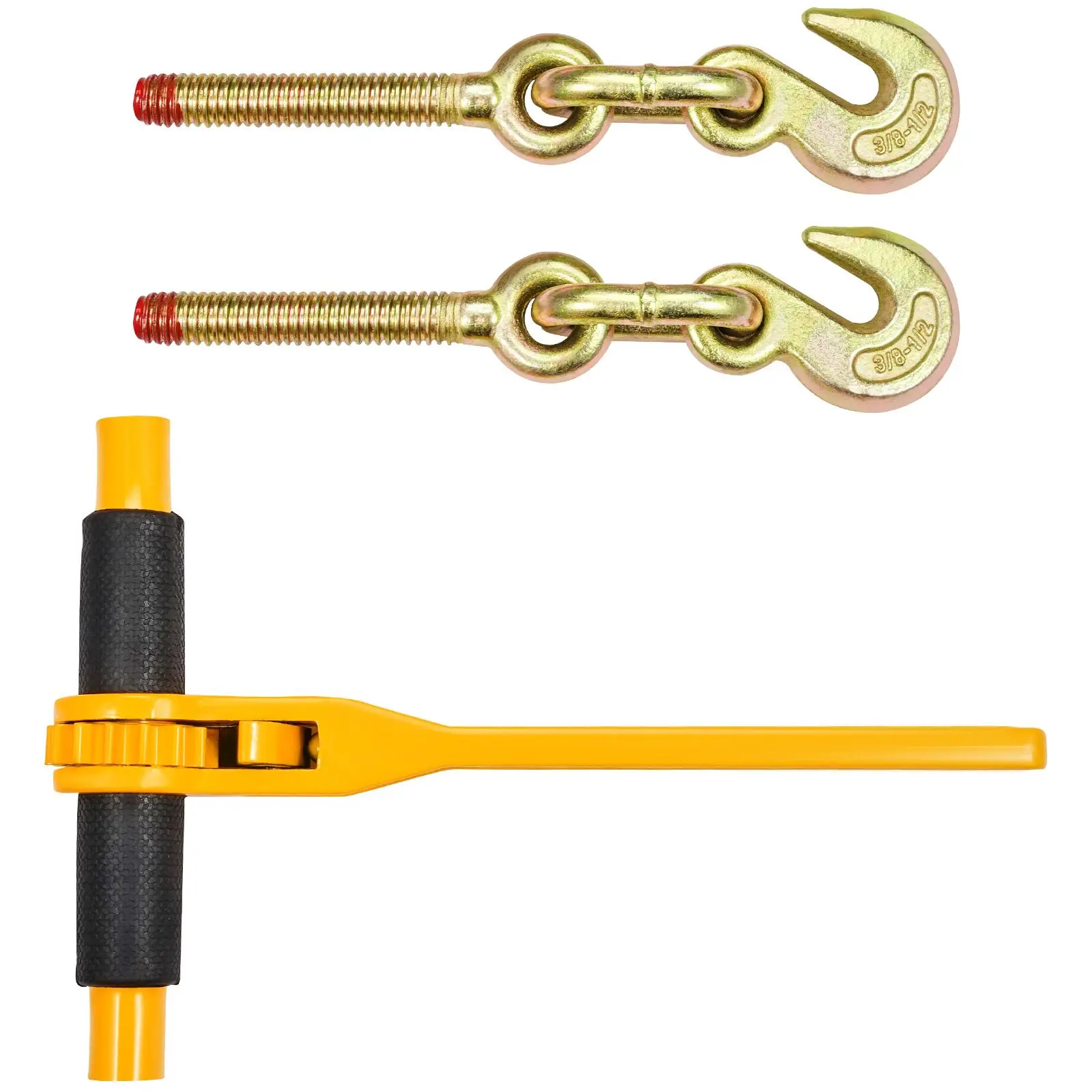 【Backtoschool】VEVOR Chain and Binder Kit, 3/8"-1/2" Ratchet Load Binders 9200 lbs Working Load Limit, 3/8" x 10' G80 Chains with Grab Hooks, Ratchet Binders and Chains for Truck, Tie Down, Hauling, Towing, 2 Set