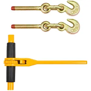【Summervibes】VEVOR Chain and Binder Kit, 3/8"-1/2" Ratchet Load Binders 9200 lbs Working Load Limit, 3/8" x 10' G80 Chains with Grab Hooks, Ratchet Binders and Chains for Truck, Tie Down, Hauling, Towing, 2 Set