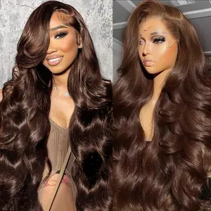 Chocolate Brown Lace Front Wig 200 Density 13x6 HD Body Wave Human Hair Wig for Women with Baby Hair