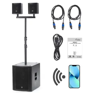 EXOTON Line Array Column PA Speaker, 2200W Professional and Compact Sound System,1x15'' Subwoofer, 2x6.5 Full Range Drivers, Built-in Amplifier, 5 Band DSP Presets(Wood Subwoofer) Brand: EXOTON